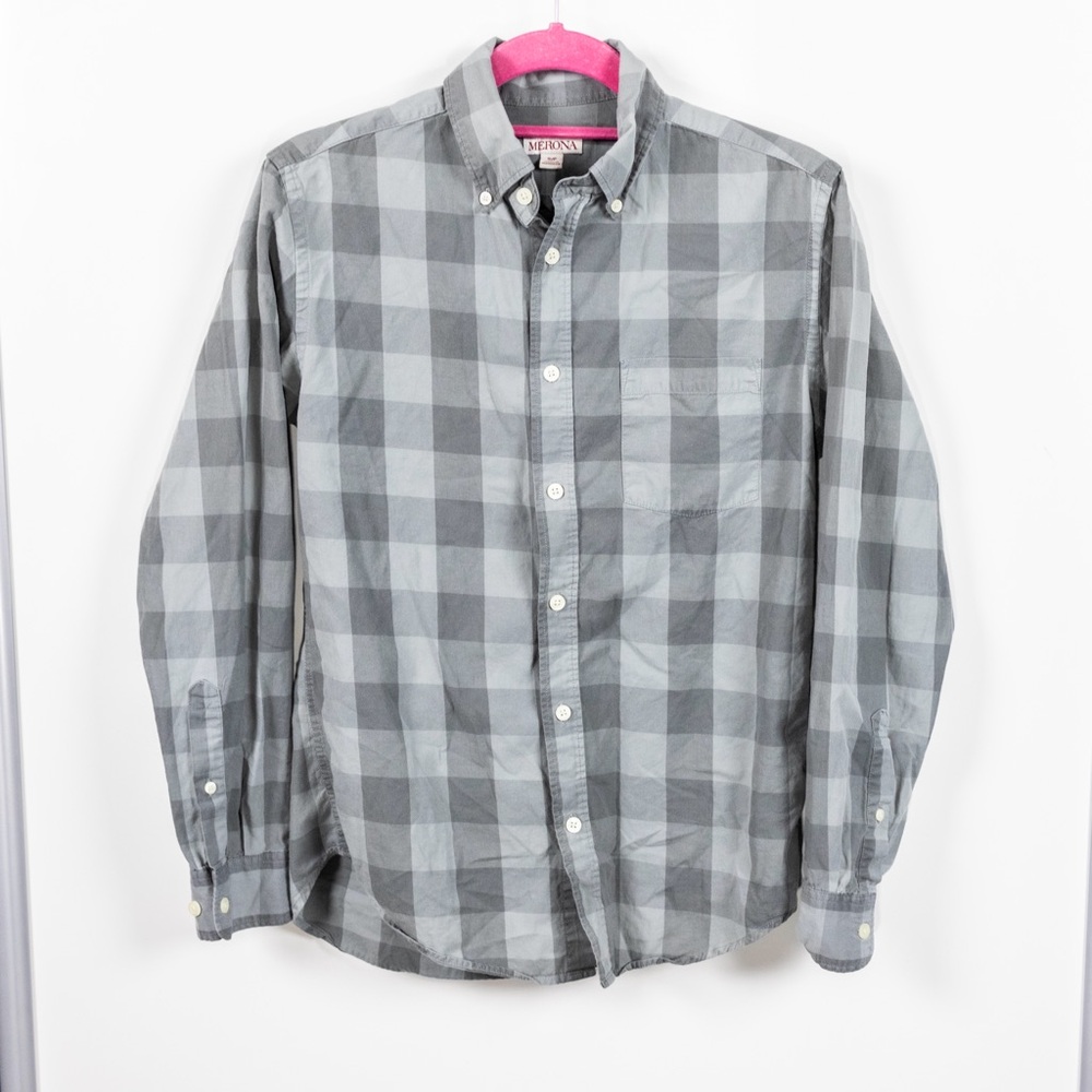 Merona Gray Gingham Plaid Button Down Shirt